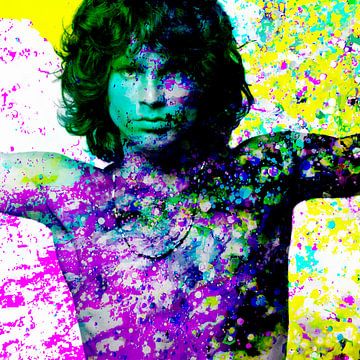 Jim Morrison Modernes abstraktes Porträt in Rosa Gelb von Art By Dominic