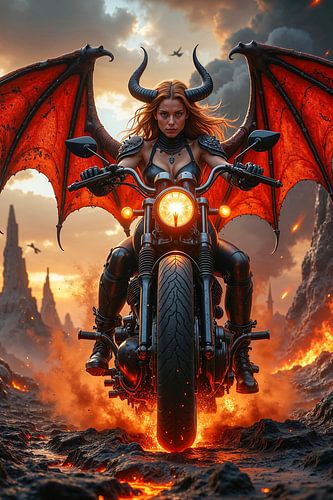 PYRAVEXIA – The demoness rides her motorcycle through the landscape of hell by INFERAURUM