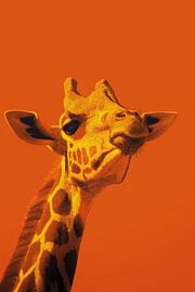 Giraffe im Sonnenlicht ikonische Silhouette gegen Orange von Eva Lee
