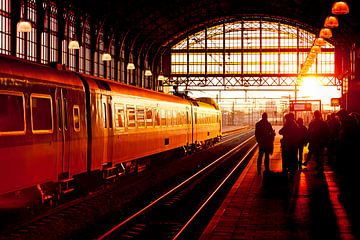 Zugreisende auf dem Bahnsteig des Bahnhofs Den Haag Holland Spoor von Rob Kints
