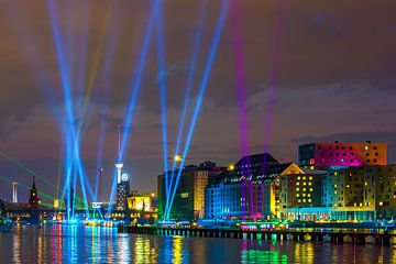 Lichtshow op de Berlijnse skyline van Frank Herrmann