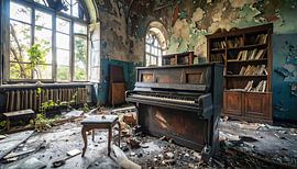 Lost Places bibliotheek met piano en boeken