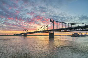 Rhine bridge Krefeld-Uerdingen at sunrise by Michael Valjak