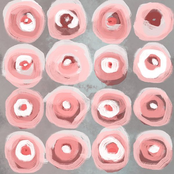 Abstracte geschilderde geometrie in roze, rood, taupe en wit van Dina Dankers