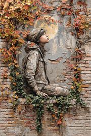 Young woman by full moon - mysterious urban artwork by BowiScapes - Fine Art and Urban Wall Art