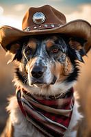 schöner Hund mit Cowboyhut und Mandala