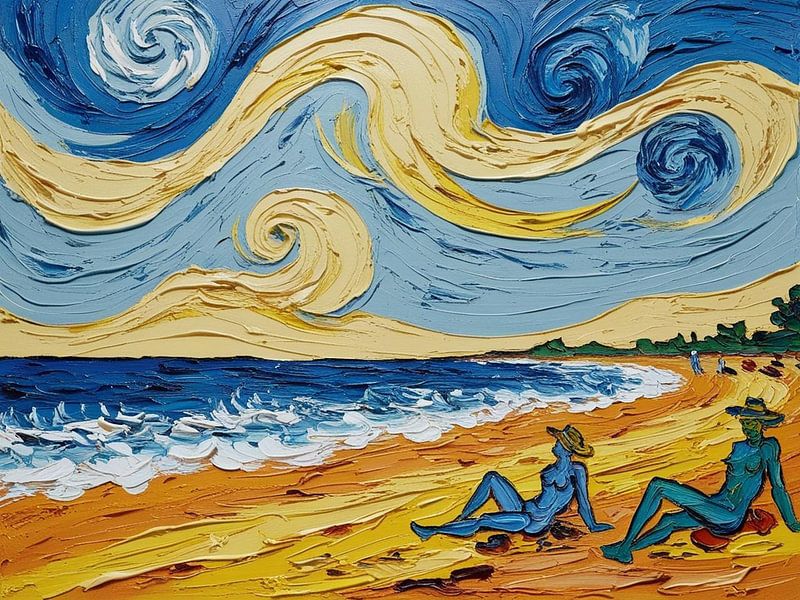 Blaue Menschen am Strand. von Niek Traas