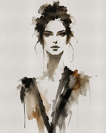 Ink Muse XXI Abstraktes Frauenporträt in ostindischer Tinte und Aquarell