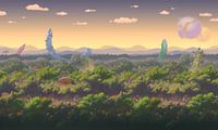 Fantasie bos met horizon. Terraria (PIXEL ART) van Reversepixel Photography thumbnail