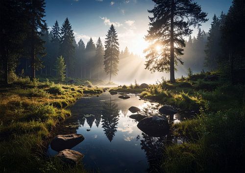 Peaceful morning atmosphere in the forest