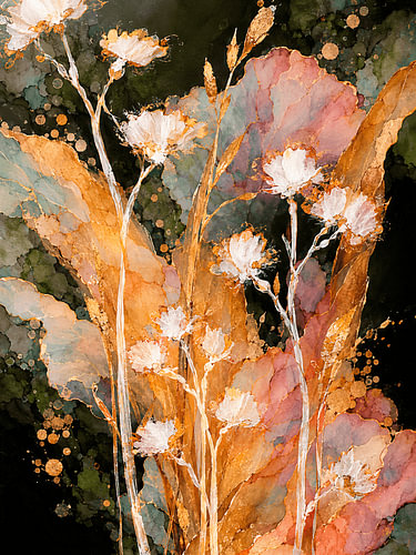 Artistiek Botanisch Herfst Stilleven in Alcohol Inkt Stijl