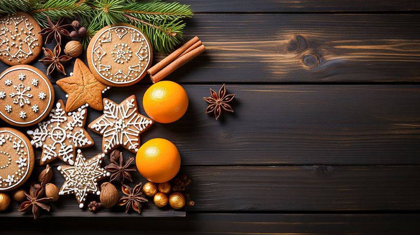 Décoration de Noël avec de la cannelle et des biscuits sur une table en bois par Animaflora PicsStock