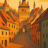 Sighisoara Citadel Vintage Poster - Clock Tower &amp ; Colorful Houses Art sur Travel Shop