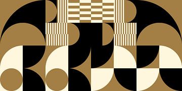 Abstrakte geometrische Retro-Kunst in Gold, Schwarz und Off-White Nr. 2 von Dina Dankers
