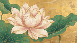 Magnifique fleur de lotus rose aux motifs orientaux dorés sur Siti Zuliana