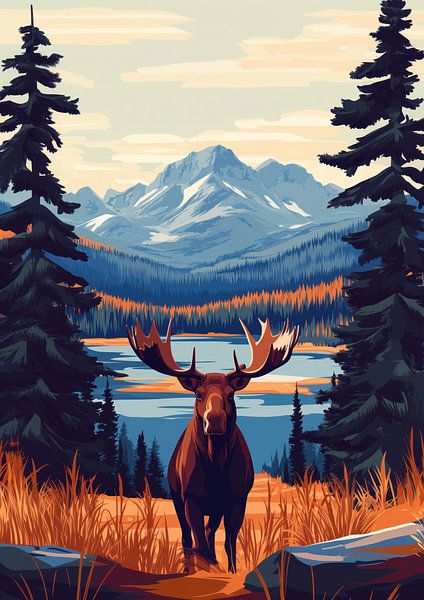 Majestic Moose in Mountainous Wilderness by Steinfox Art