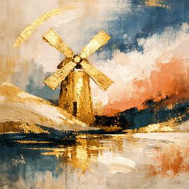 Golden Mill Dreams – Abstrakte Windmühle bei Sonnenuntergang von ButterflyPix