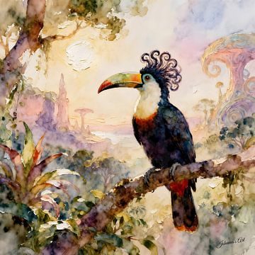 Beautiful Birds of the World - Curl-Crested Aracari bird by Johannas Art Creations