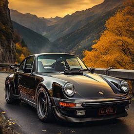 Porsche noire dans un paysage de montagne_6 sur Bianca Bakkenist