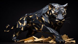 Schwarzer Panther Origami Gold-Schwarz-Panorama