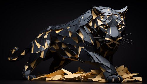 Black panther origami gold-black panorama