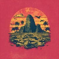 Ruines de l'île mystique : Paysage d'aventure rétro