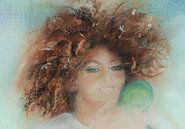 Portret van een mooie Afrikaanse jonge vrouw. Pastelkrijt. van Ineke de Rijk thumbnail
