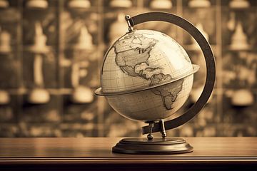 Old retro globe with a map in the background, monochrome by Animaflora PicsStock