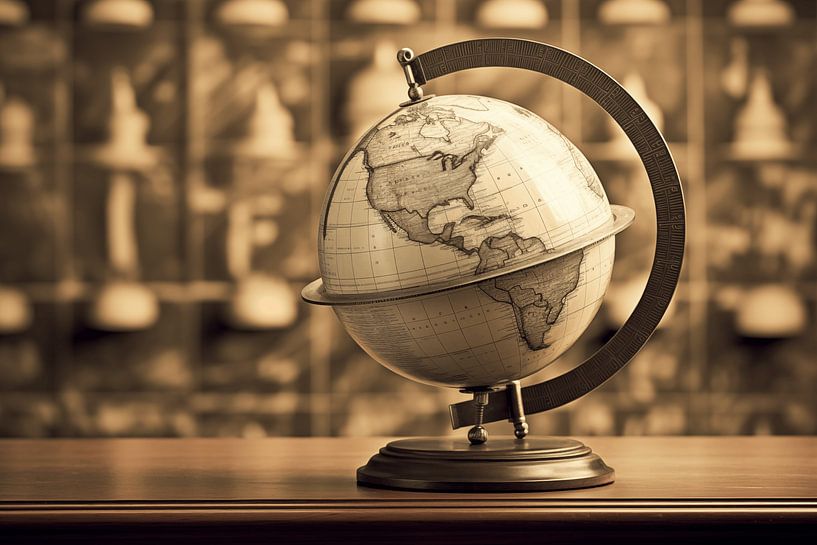 Vieux globe rétro avec une carte en arrière-plan, monochrome par Animaflora PicsStock
