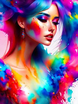 Een abstracte watercolor splash van een mooie vrouw van Retrotimes