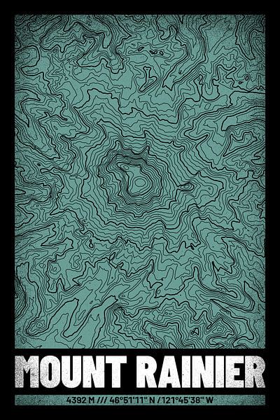 Mount Rainier | Topographic Map (Grunge) by ViaMapia