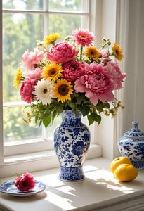 Bloemenpracht delfs blauwe vaas
