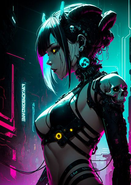 Cyborg Anime Meisje Cyberpunk Stijl van Ruzerin