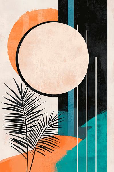 Geometrische Komposition mit Sonne und Palmblatt von Poster Art Shop