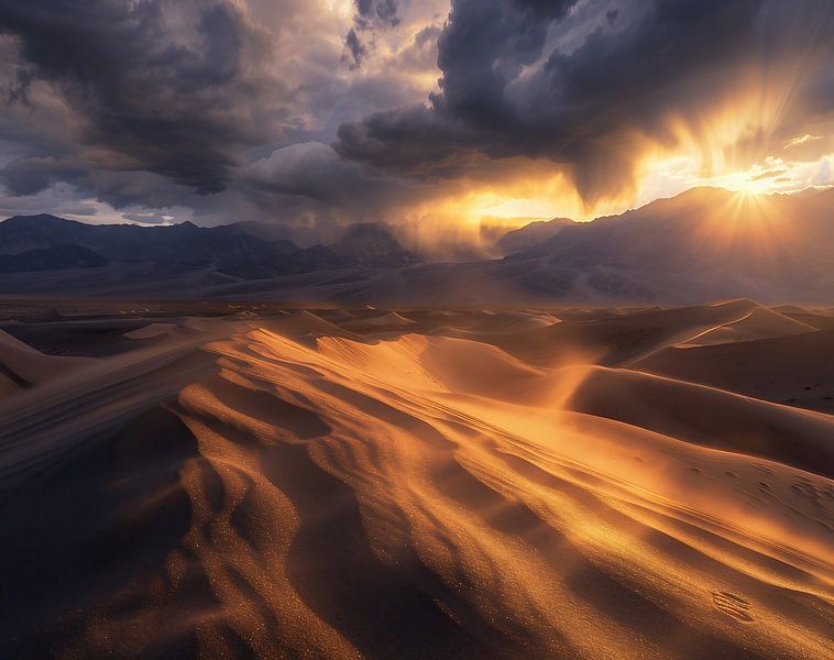 Zonsondergang over eindeloze duinen van fernlichtsicht