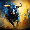 Krachtige Stier in blauw en goud van ARTemberaubend