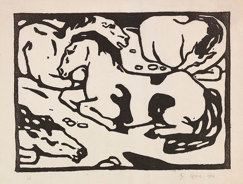 Rustende paarden (1912) door Franz Marc