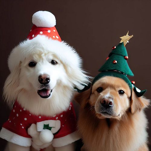 2 honden in kerstkostuums