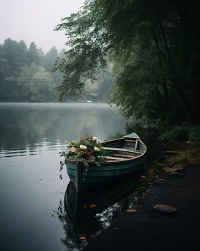 Boot in de herfst op het meer van fernlichtsicht
