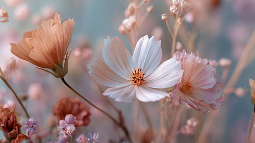 Cosmos bloemen roze en wit panorama