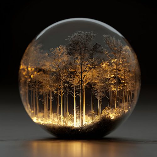Gloeiende gouden bomen in glazen bol