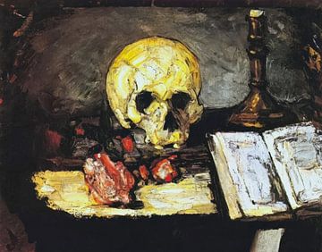 Still life with skull, candle and book - Paul Cezanne