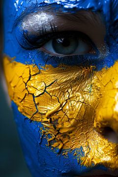 Portrait de l'IA aux couleurs du drapeau ukrainien sur Egon Zitter