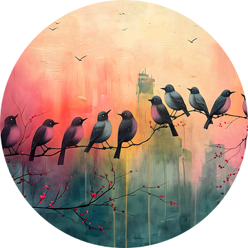Schilderij Vogels op Tak | Schilderij Vogels | Schilderij Vogels Abstract