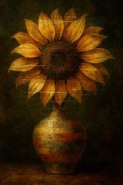 Sunflower in vase - timeless beauty in old master style by Kleurenrijk