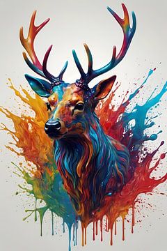 Colourful Abstract Deer in Modern Art by De Muurdecoratie
