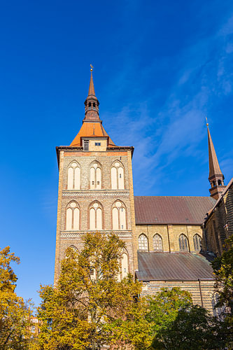 A view of St Mary’s Church in the Hanseatic city of Rostock in autumn