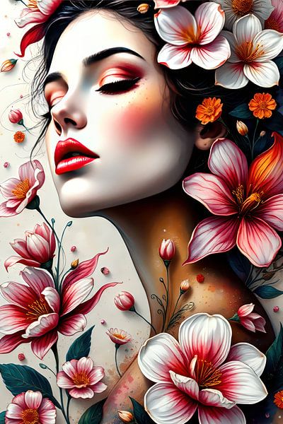 peinture Geisha femme fleurs par Egon Zitter