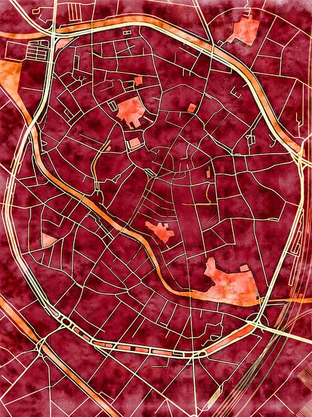 Kaart van Mechelen centrum in de stijl 'Amber Autumn' van Maporia