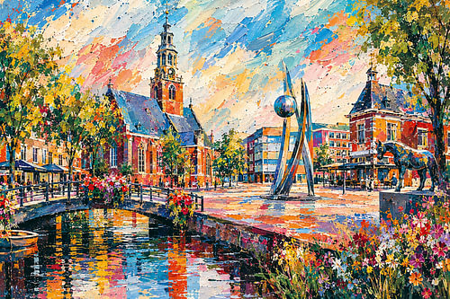 Gemälde „Assen, Drenthe“ – Farbenfrohe Stadtkunst aus den Niederlanden